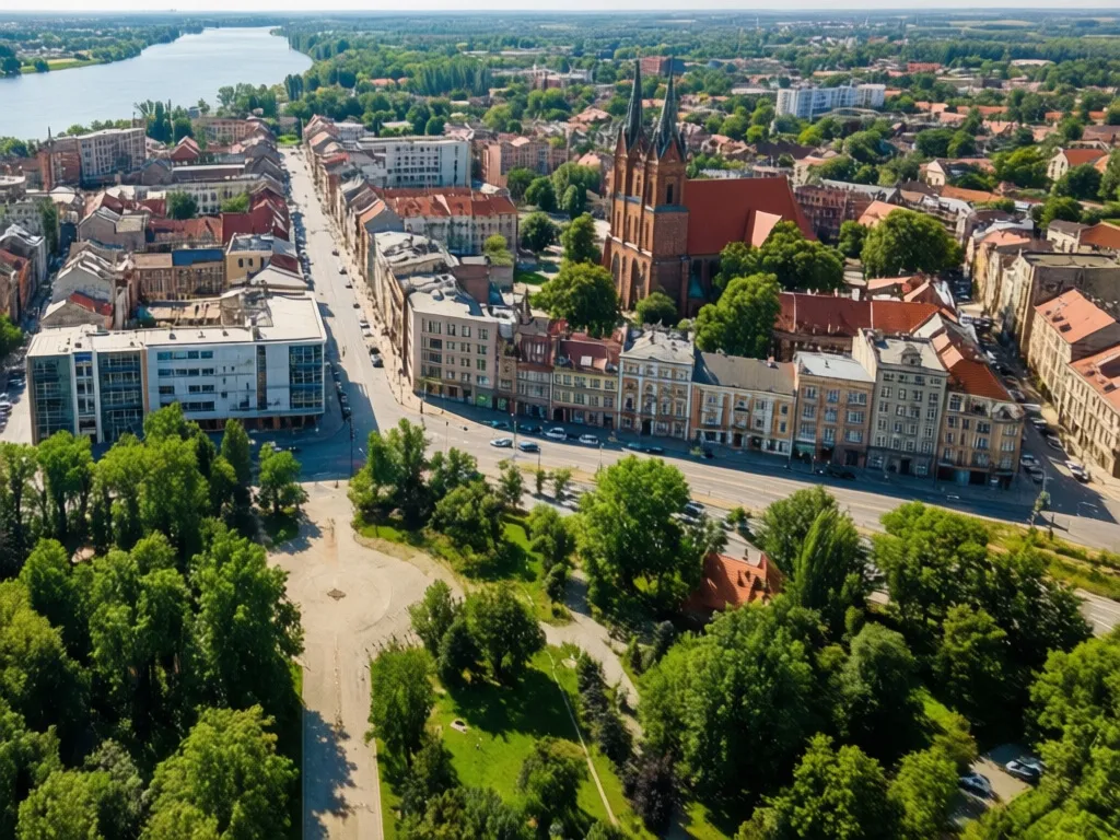 Widok na centrum Piły z lotu ptaka - miasto opisywane w portalu 7 dni piła z wydarzeniami kulturalnymi