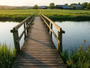 Drewniany pomost nad jeziorem w gospodarstwie agroturystycznym - agroturystyka dla dzieci nad jeziorem z dostępem do plaży