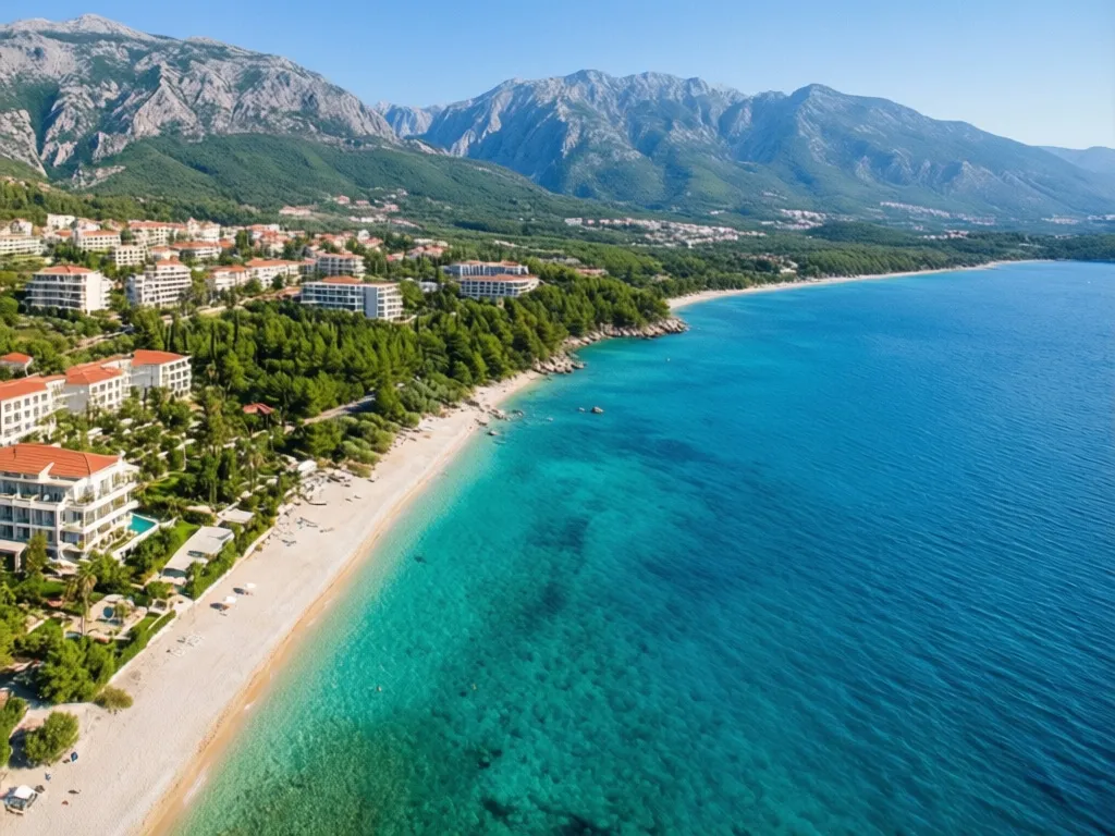 Albania wczasy samolotem all inclusive - widok na Riwierę Albańską z plażami i hotelami nad lazurowym morzem