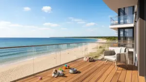 Widok z balkonu na plażę i morze - apartament nad morzem z psem na polskim wybrzeżu Bałtyku