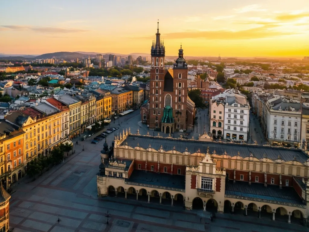 Rynek Główny w Krakowie widok z lotu ptaka - popularna lokalizacja apartamentów kraków w centrum miasta