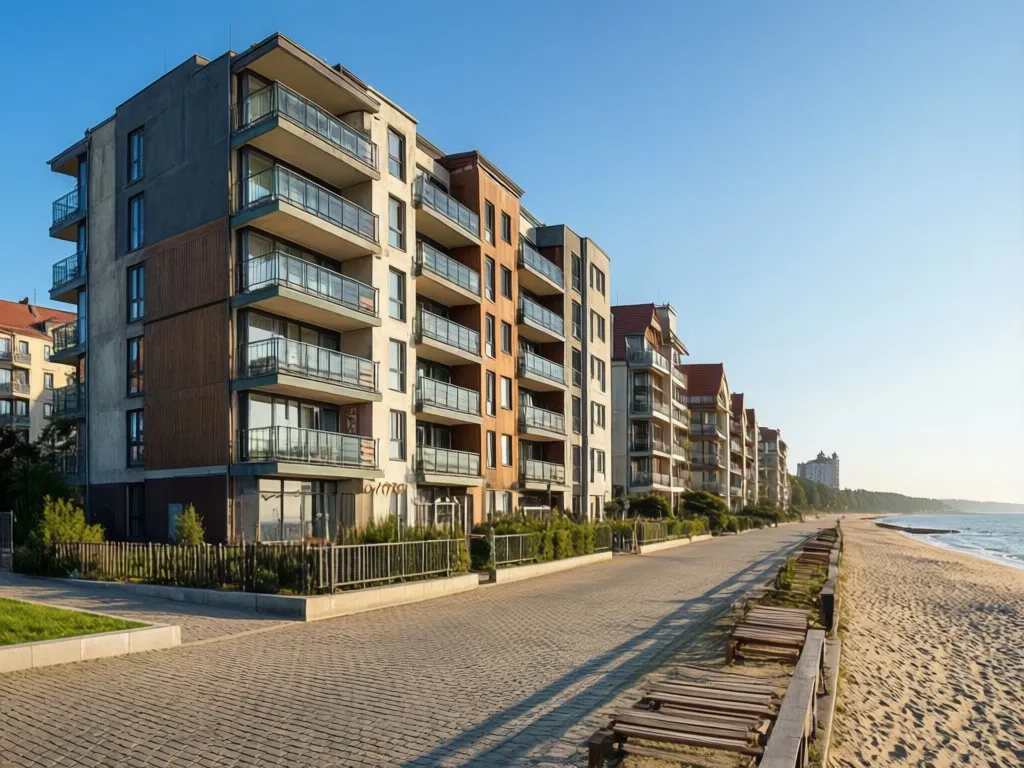 Nowoczesne apartamenty Świnoujście przy plaży nad Morzem Bałtyckim – widok na budynek z balkonami