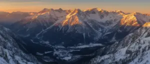 Widok na Tatry z apartamentów Zakopane - panorama szczytów górskich zimą o zachodzie słońca