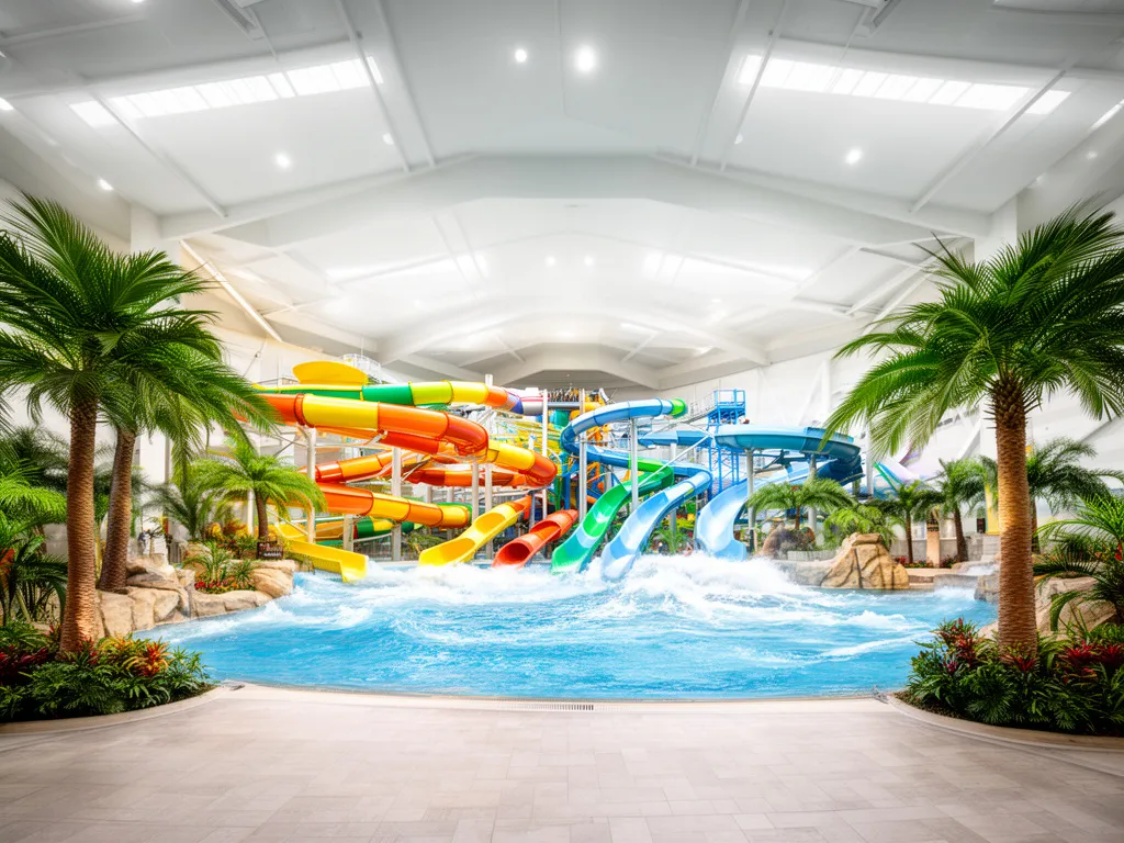 Nowoczesne wejście do aquaparku z kolorowymi zjeżdżalniami - aquapark reda bilety dostępne online i na miejscu