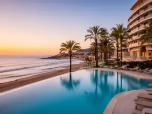 Widok na basen hotelowy z panoramą Morza Śródziemnego – barcelona hotel all inclusive na Costa Brava