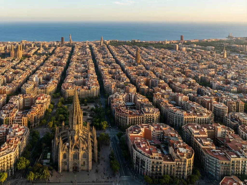 Barcelona skład dzielnic i atrakcji - widok na gotycką starówkę i nowoczesne obszary miasta nad Morzem Śródziemnym