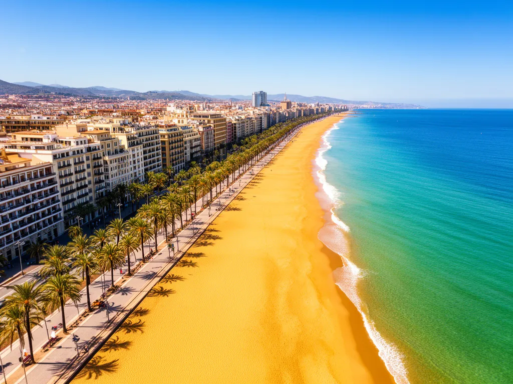 Plaża w Barcelonie z widokiem na hotele idealne na barcelona wakacje all inclusive z dostępem do morza