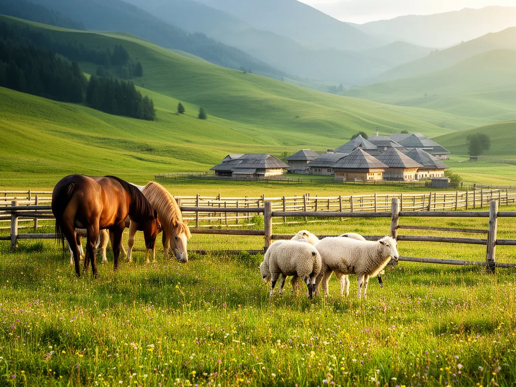 Bieszczady agroturystyka dla dzieci - malownicze gospodarstwo z pasącymi się końmi na tle zielonych połonin