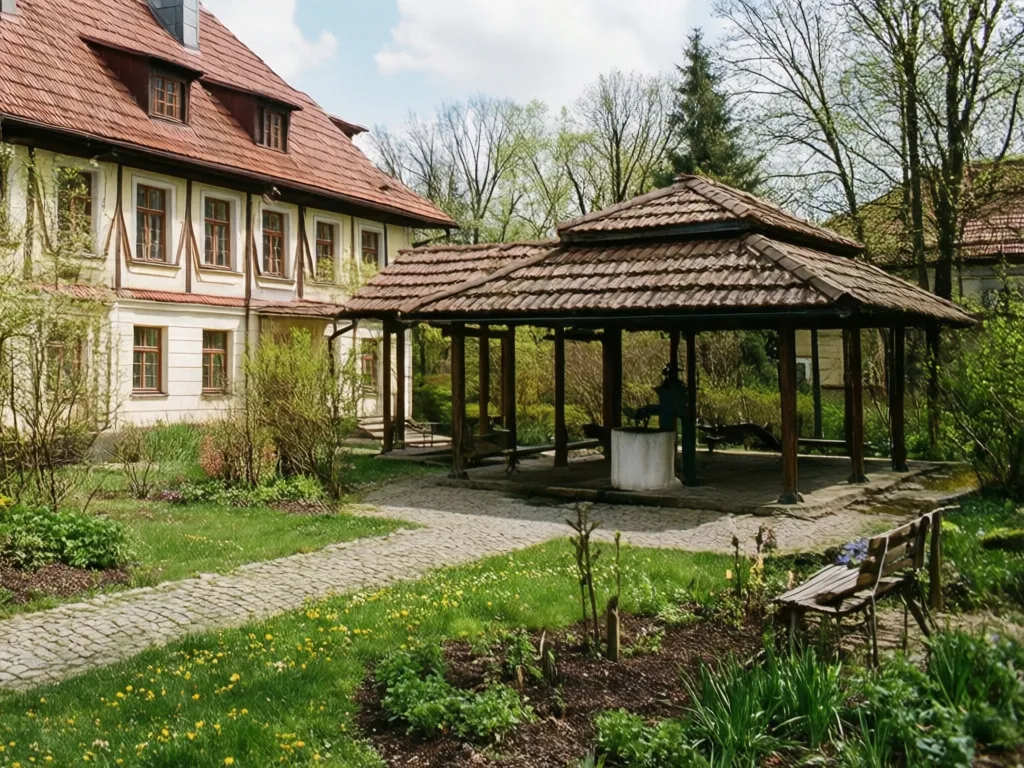 Busko-Zdrój atrakcje turystyczne - uzdrowiskowy park z pijalniami wód mineralnych i historyczną architekturą