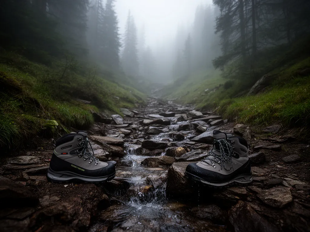 Mokry górski szlak idealny do testowania butów gore tex w trudnych warunkach terenowych