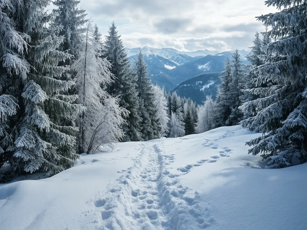 Zaśnieżony górski szlak zimą idealny do testowania butów zimowych chłopięcych podczas aktywności outdoor