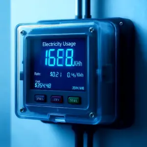 Licznik energii elektrycznej pokazujący aktualną cenę kWh i zużycie prądu w gospodarstwie domowym