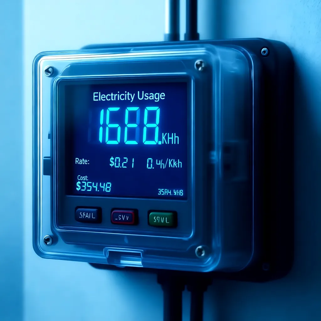 Licznik energii elektrycznej pokazujący aktualną cenę kWh i zużycie prądu w gospodarstwie domowym