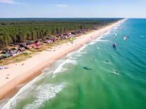 Plaża w Chałupach na Półwyspie Helskim - popularne miejsce oferujące chałupy noclegi dla miłośników sportów wodnych