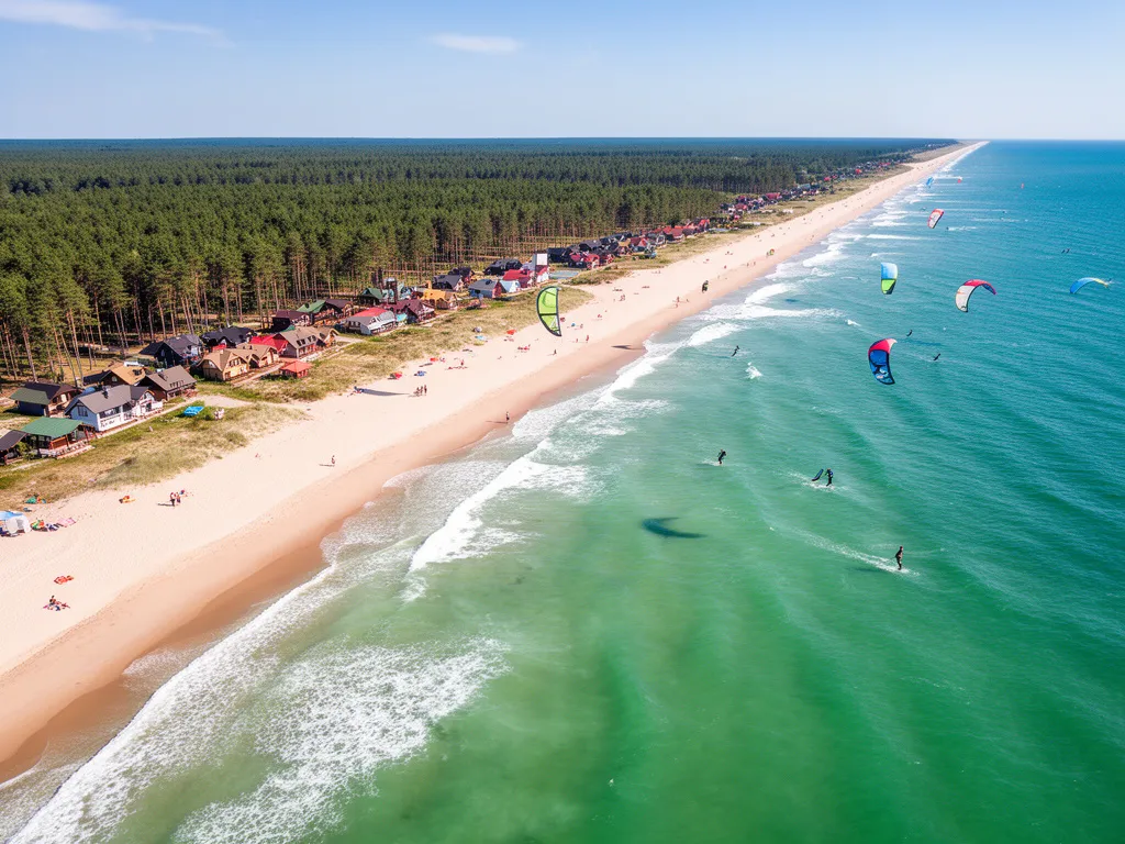 Plaża w Chałupach na Półwyspie Helskim - popularne miejsce oferujące chałupy noclegi dla miłośników sportów wodnych