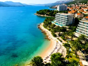 Widok na wybrzeże Split z hotelami all inclusive nad Morzem Adriatyckim w Chorwacji