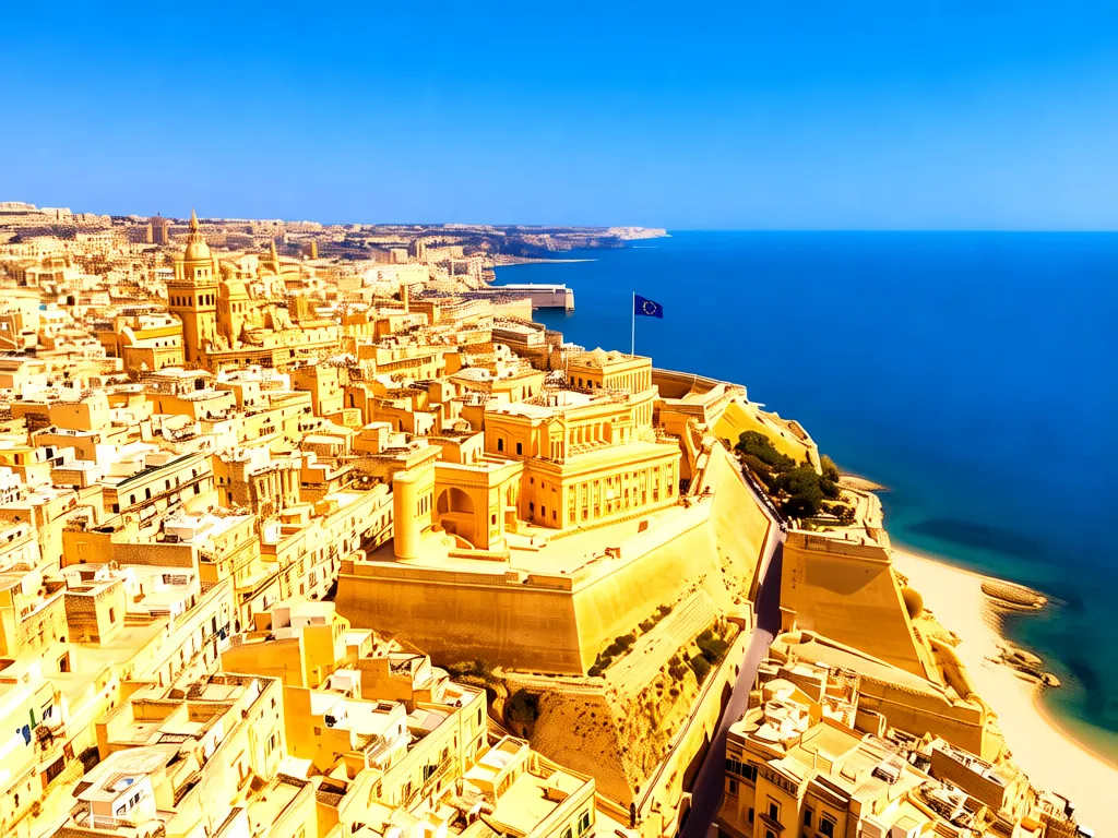 Stolica Malty Valletta - kraj należący do UE od 2004 roku, widok na zabytkowe fortyfikacje i morze