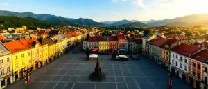 Panorama centrum Bielska-Białej z rynkiem i kamienicami podczas dni bielska-białej 2026 jako Polskiej Stolicy Kultury