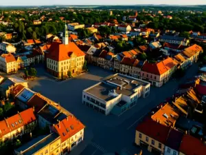 Centrum Knurowa z lotu ptaka - miejsce gdzie odbywają się Dni Knurowa 2026 w czerwcowy weekend