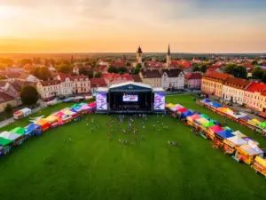Błonia Namysłowskie przygotowane na Dni Namysłowa 2026 ze sceną główną i strefami gastronomicznymi
