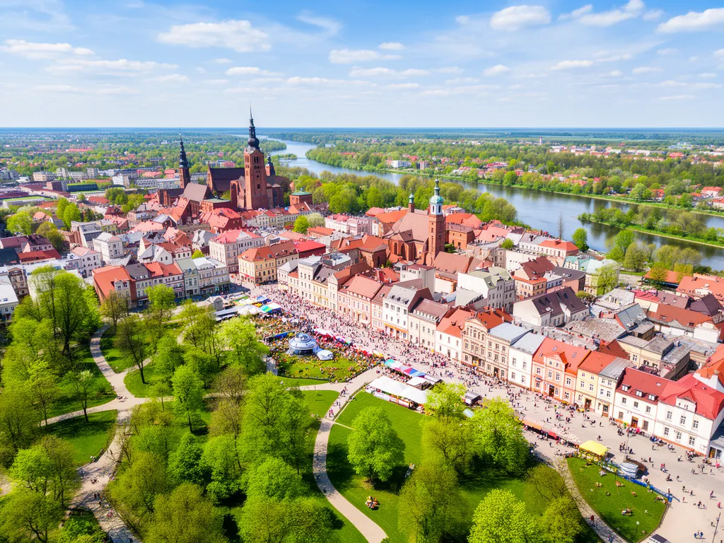 Panorama centrum Ostrołęki z rzeką Narew - miejsce obchodów dni ostrołęki 2026 w maju