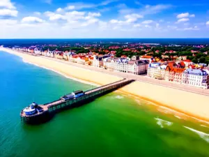 Widok na molo i plażę w Dolnym Sopocie z lotu ptaka – najpopularniejsza część nadmorskiego kurortu