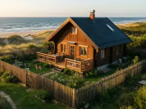 Domki nad morzem z psem – drewniany domek letniskowy z ogrodzonym ogrodem przy plaży nad Bałtykiem