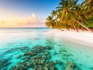 Tropikalna plaża z turkusową wodą i palmami – idealne miejsce na egzotyka last minute w 2026 roku