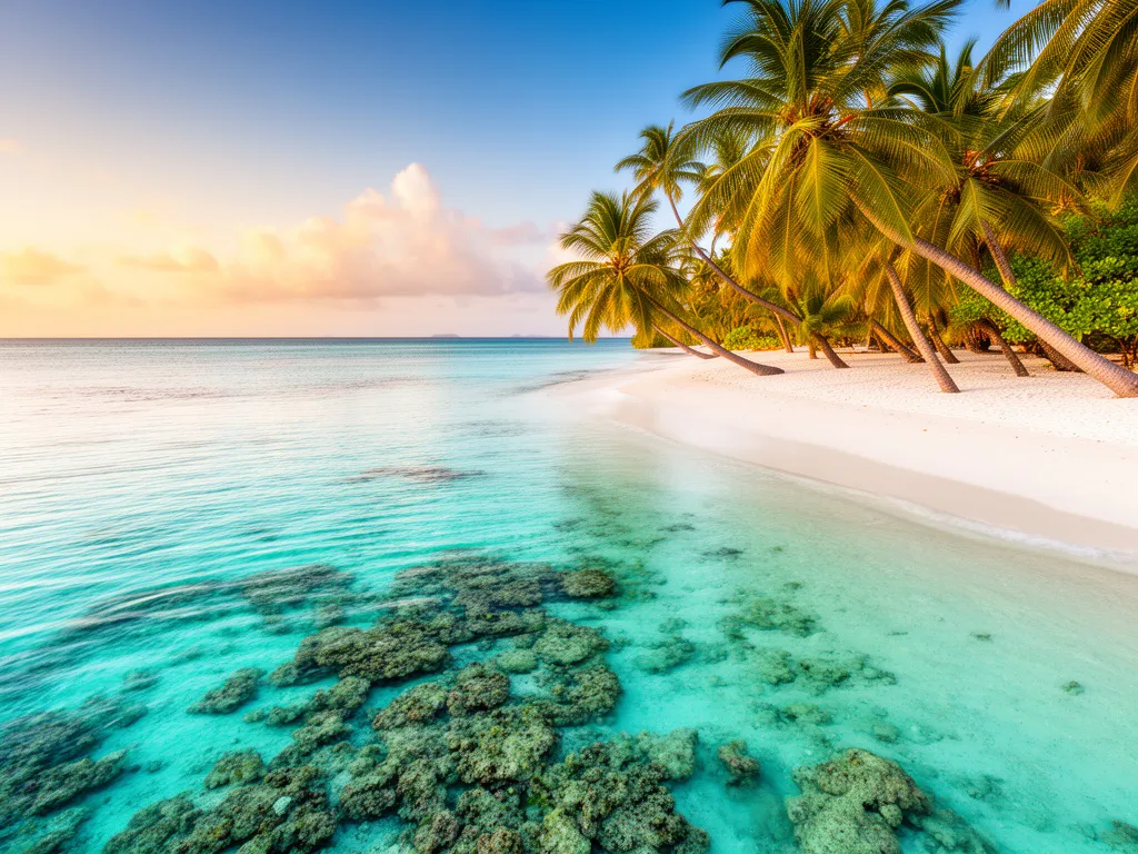 Tropikalna plaża z turkusową wodą i palmami – idealne miejsce na egzotyka last minute w 2026 roku
