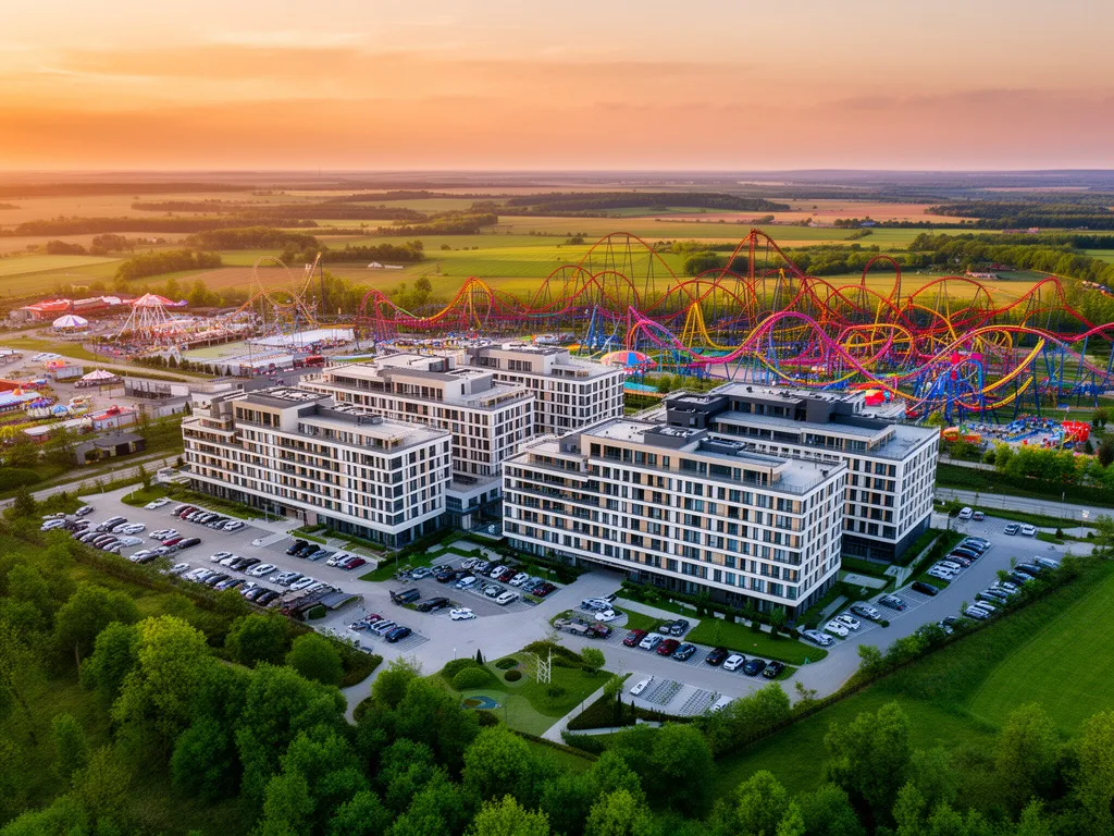 Nowoczesne hotele i energylandia noclegi w pobliżu parku rozrywki w Zatorze widok z lotu ptaka