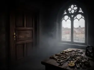 Klimatyczne wnętrze escape room Warszawa z tajemniczymi zagadkami i atmosferycznym oświetleniem