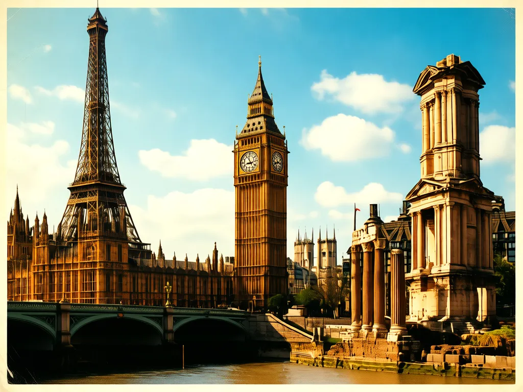 Europejskie wakacje cda - kultowe miejsca z filmu including wieża Eiffla i Big Ben na tle błękitnego nieba