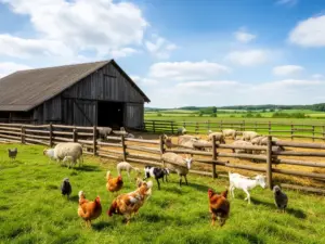 Farma ze zwierzętami do zwiedzania mazowieckie - zagroda edukacyjna z pasącymi się zwierzętami gospodarskimi