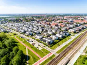 Nowoczesna dzielnica Gdańsk Kokoszki z infrastrukturą mieszkaniową i terenami zielonymi