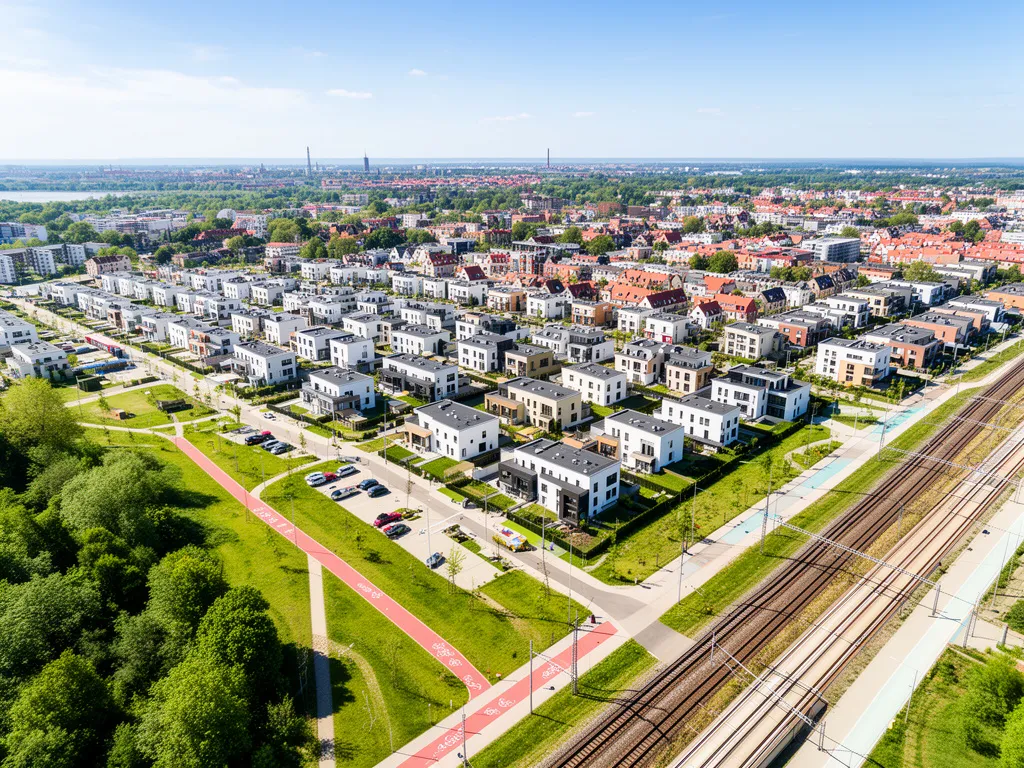 Nowoczesna dzielnica Gdańsk Kokoszki z infrastrukturą mieszkaniową i terenami zielonymi