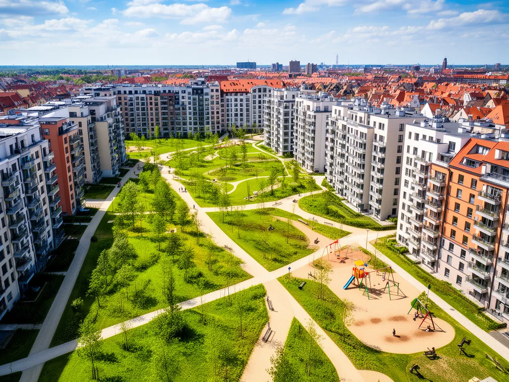 Nowoczesna dzielnica mieszkaniowa Gdańsk Osowa z zielonymi terenami i infrastrukturą