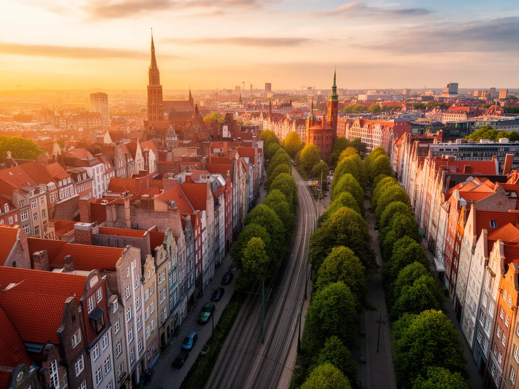 Widok na dzielnicę Gdańsk Siedlce z charakterystyczną zabudową mieszkaniową i zielenią miejską