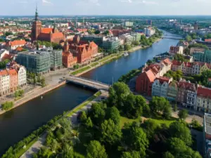 Widok na centrum Szczecina z lotu ptaka – nawigacja google maps szczecin po najważniejszych miejscach miasta nad Odrą