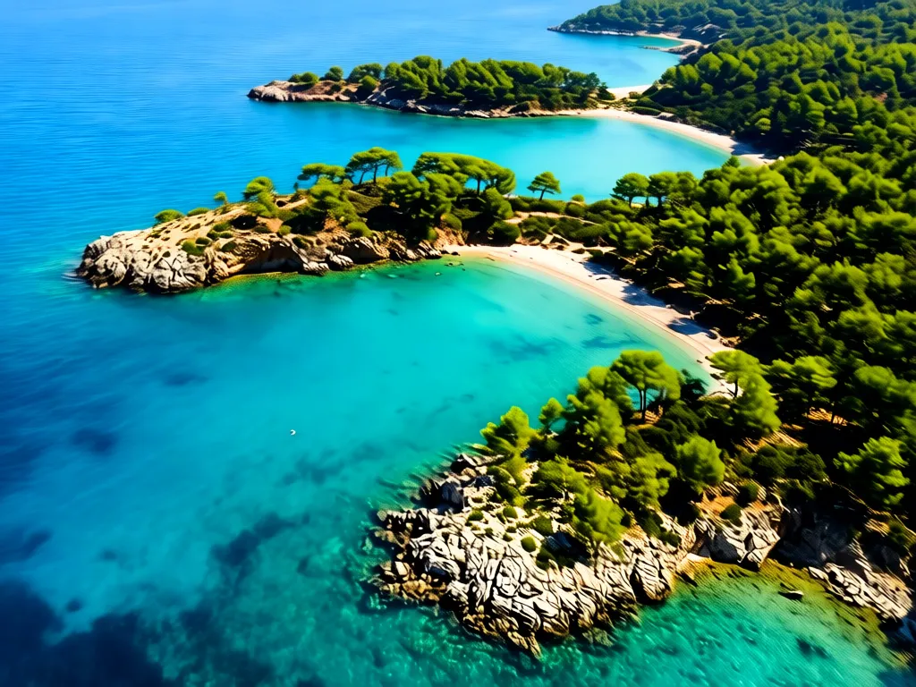 Grecja Chalkidiki – widok z lotu ptaka na trzy charakterystyczne półwyspy nad Morzem Egejskim