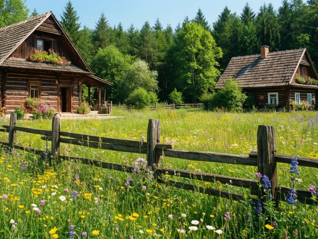 Helenówka agroturystyka - malowniczy krajobraz wiejski z łąką i lasem idealny na spokojny wypoczynek