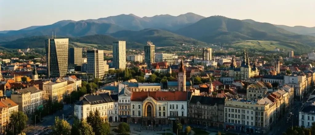 Panorama Bielska-Białej z Beskidami w tle – idealna lokalizacja na hotel bielsko biała