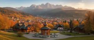 Widok na uzdrowisko Krynica-Zdrój z charakterystyczną architekturą – idealna lokalizacja na hotel krynica w górach