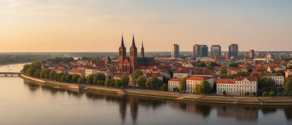 Panorama Płocka nad Wisłą - miasto z bogatą ofertą noclegową, gdzie znajduje się hotel płock