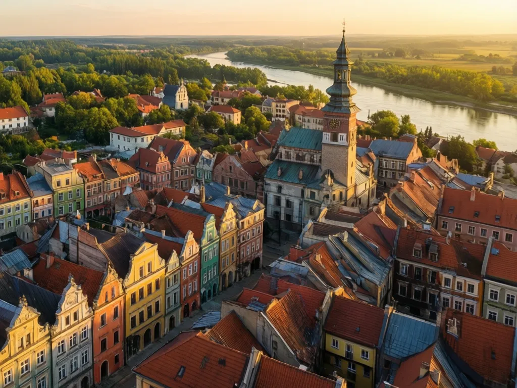 Widok na zabytkową starówkę Sandomierza z lotu ptaka - idealna lokalizacja na hotel sandomierz blisko atrakcji turystycznych