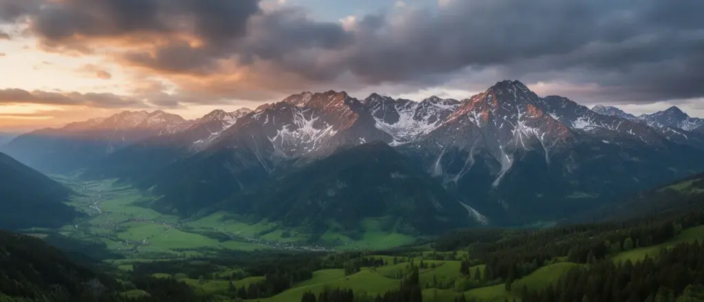Panorama Tatr z ośnieżonymi szczytami – region gdzie znajduje się hotel Tatry oferujący noclegi górskie
