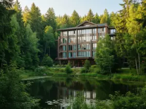 Hotel Trzebnica otoczony zielonym lasem i stawem – spokojne miejsce na nocleg niedaleko Wrocławia