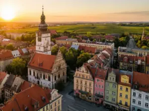 Panorama Zielony Góry z ratuszem i kamienicami – miasto gdzie znajdziesz idealny hotel zielona góra dla siebie