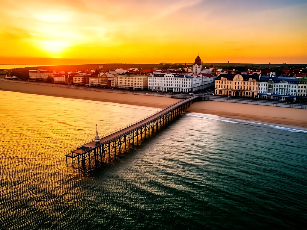 Molo w Sopocie i plaża widziane z lotu ptaka - okolica gdzie znajdują się najlepsze hotele Sopot