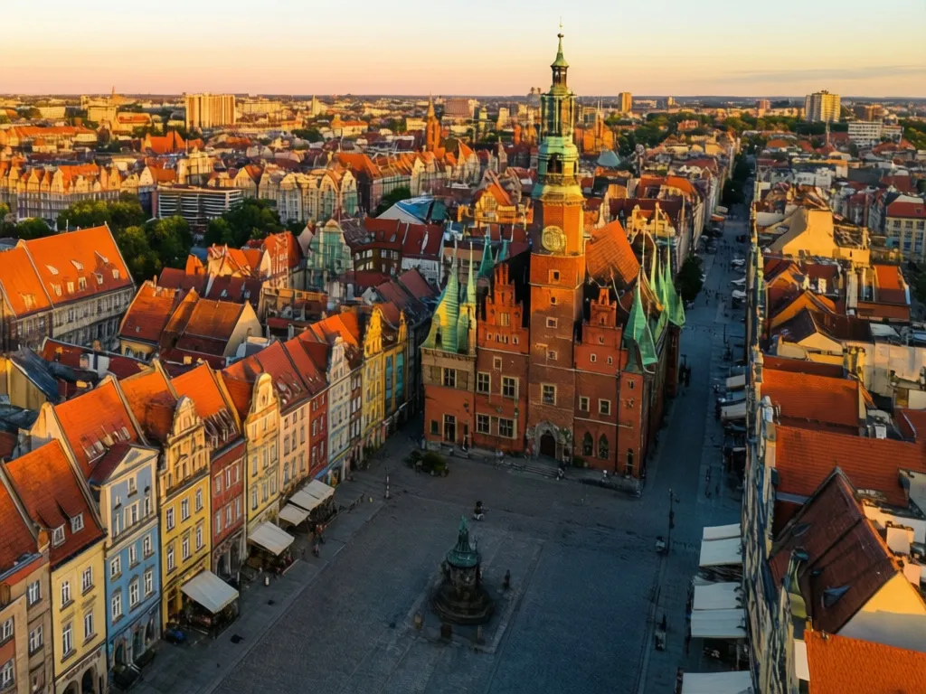 Rynek we Wrocławiu z kolorowymi kamienicami gdzie znajdują się liczne hotele wrocław w centrum miasta