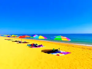 Plaża z parasolami symbolizująca ile tygodni mają wakacje letnie w Polsce